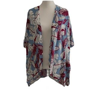 MACCHIA DI RUGGINE Women’s Blue Magenta Pink White Floral Boho Open Front Kimono